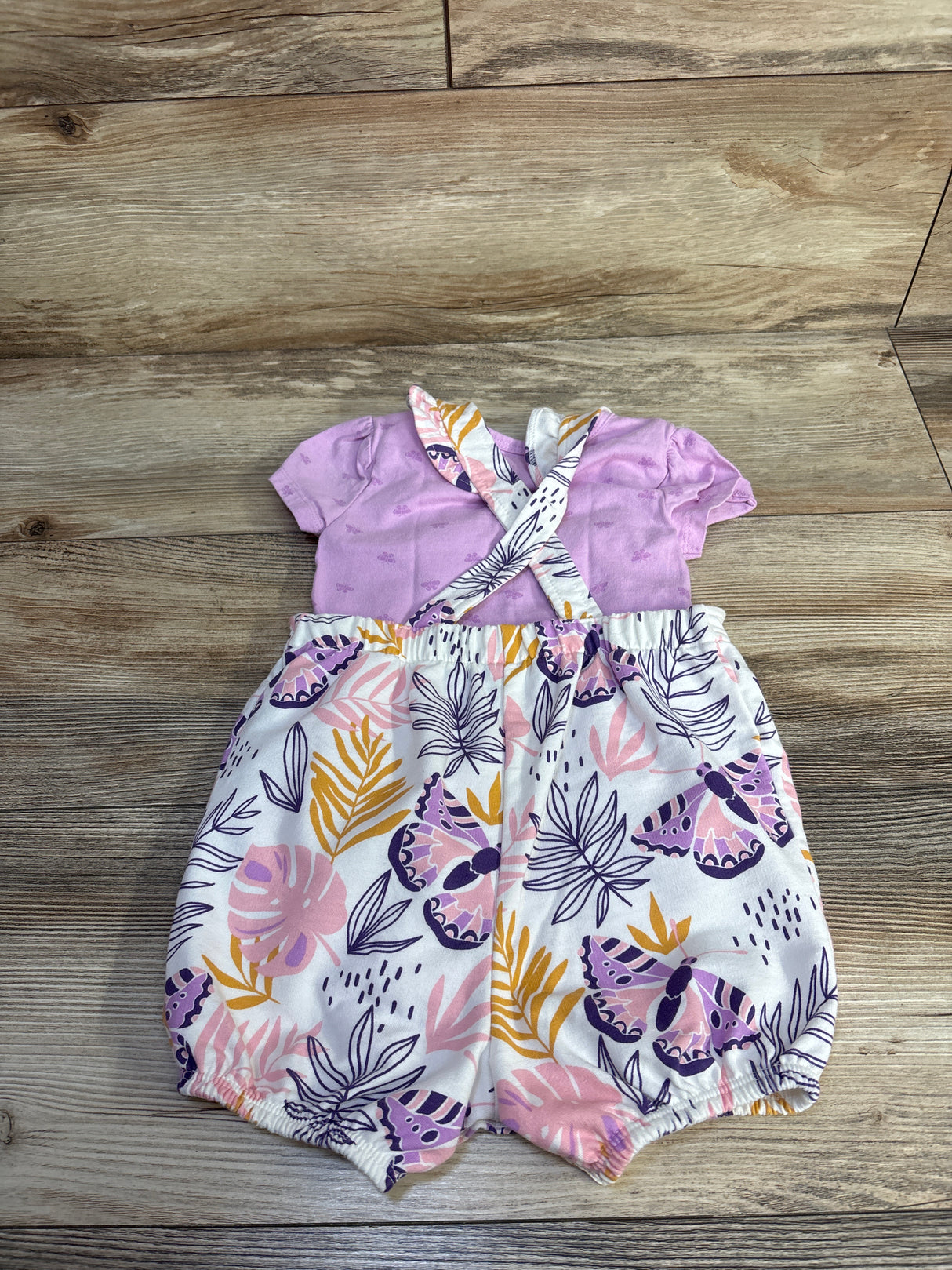 Pekkle 2pc Bodysuit & Floral Shortalls Set Purple sz 18m