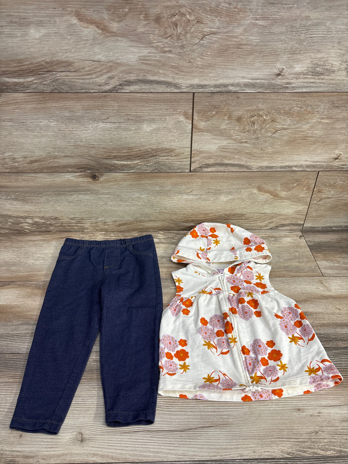 Carter's 2pc Floral Full Zip Jacket & Chambray Jeggings Set White sz 24m