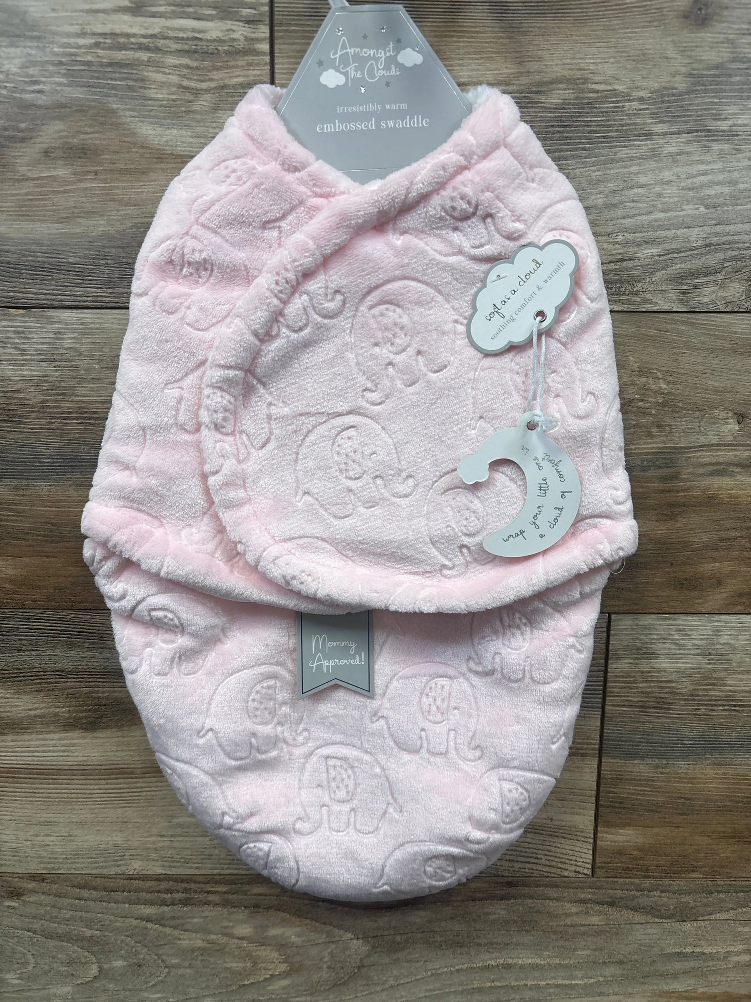 NEW Amongst The Clouds Plush Elephant Swaddle Wrap Pink sz 0-3m