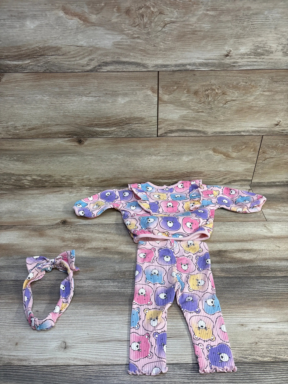 Care Bears baby 3-piece pink sweatshirt, leggings, and headband set for size 3-6 months