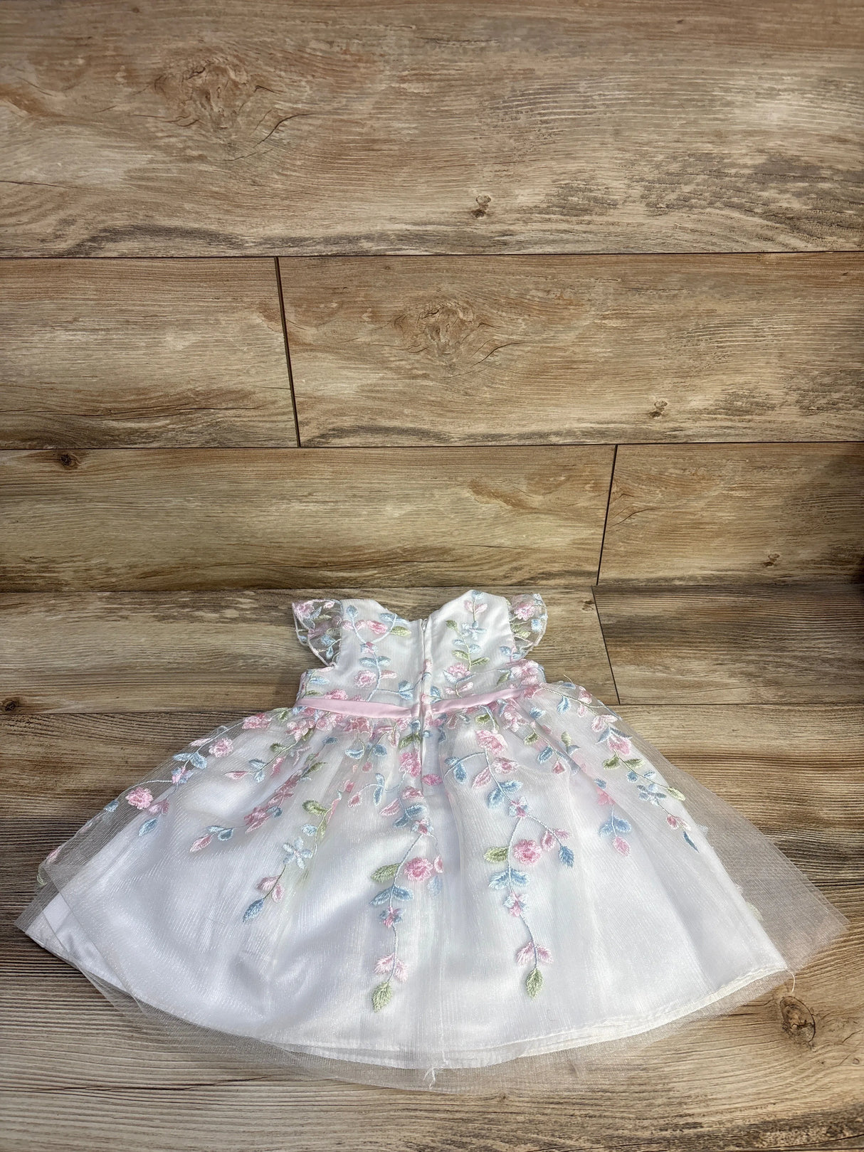 Rare Editions Embroidered Floral Tulle Dress White sz 18m