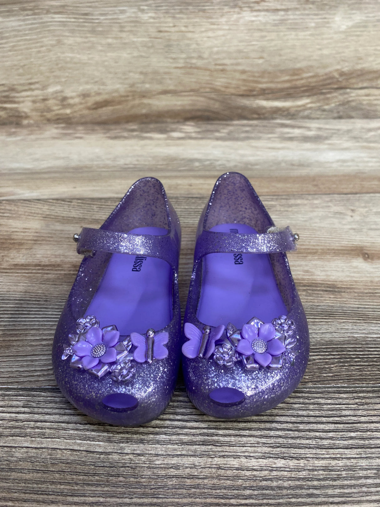 Mini Melissa Ultragirl Chrome Flower Ballet Flats Purple sz 6/7c
