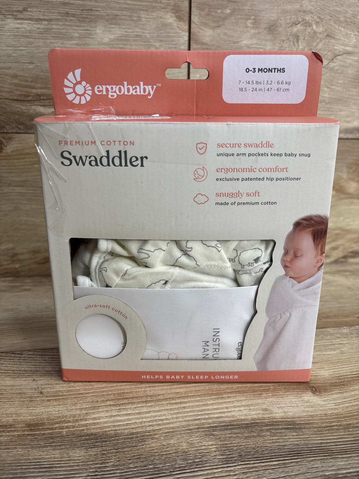 Ergobaby The Swaddler Sheep Print White sz 0-3m