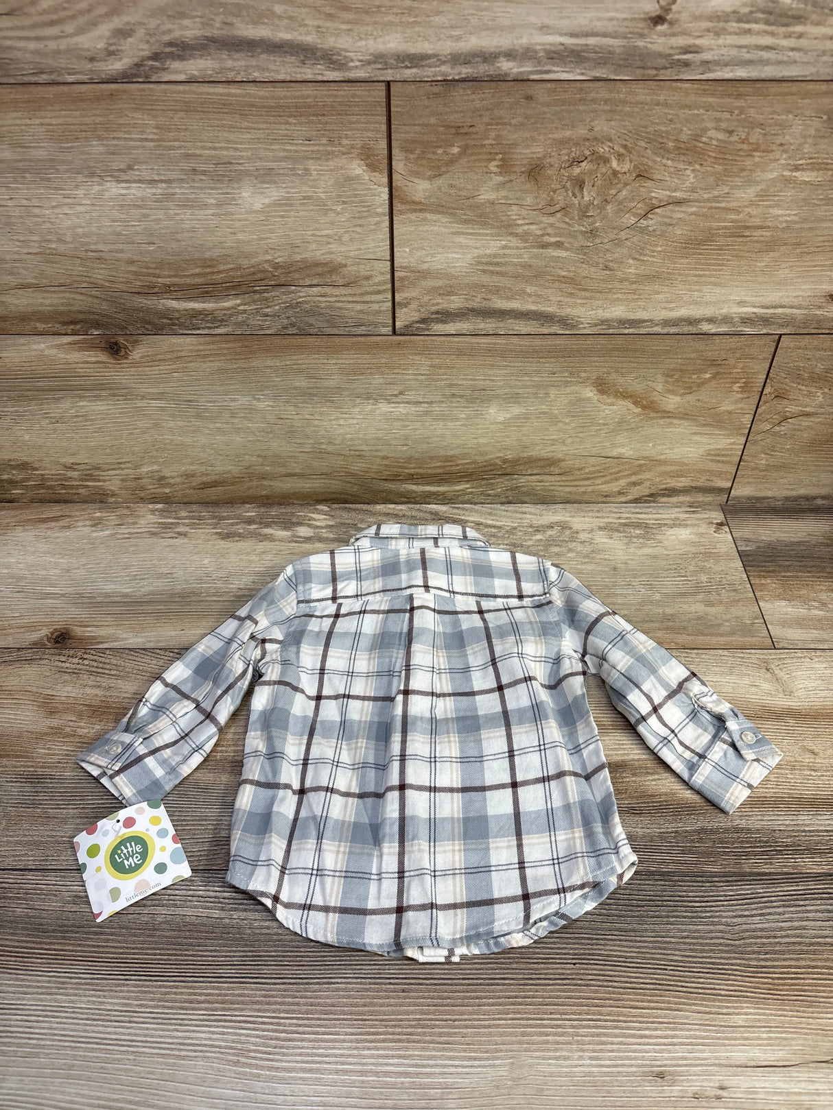 NEW Little Me Button-Up Flannel Shirt White sz 12m