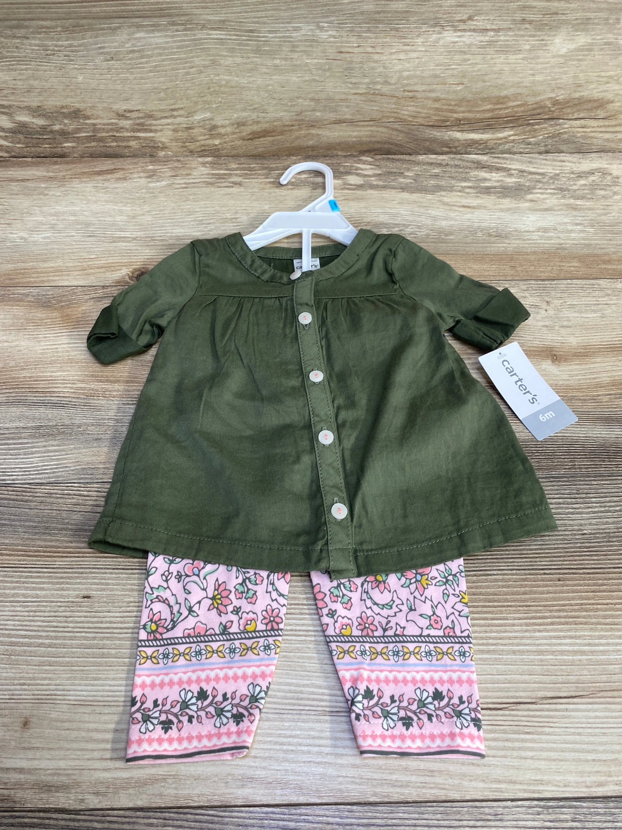 NEW Carter's 2pc Button Front Top & Leggings Green sz 6m - Me n Mommy To Be