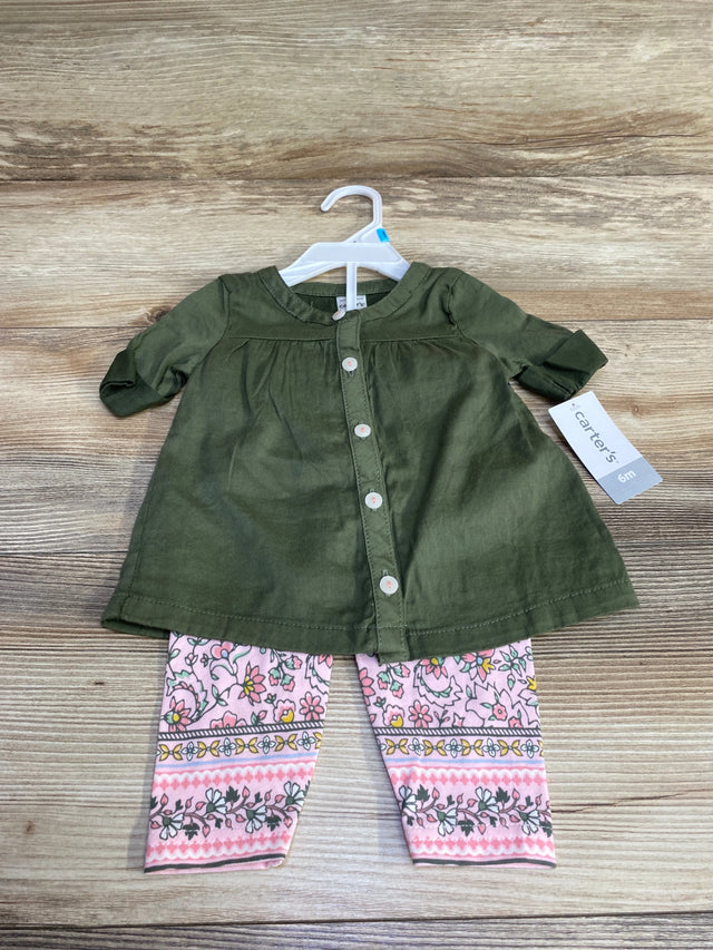 NEW Carter's 2pc Button Front Top & Leggings Green sz 6m - Me n Mommy To Be