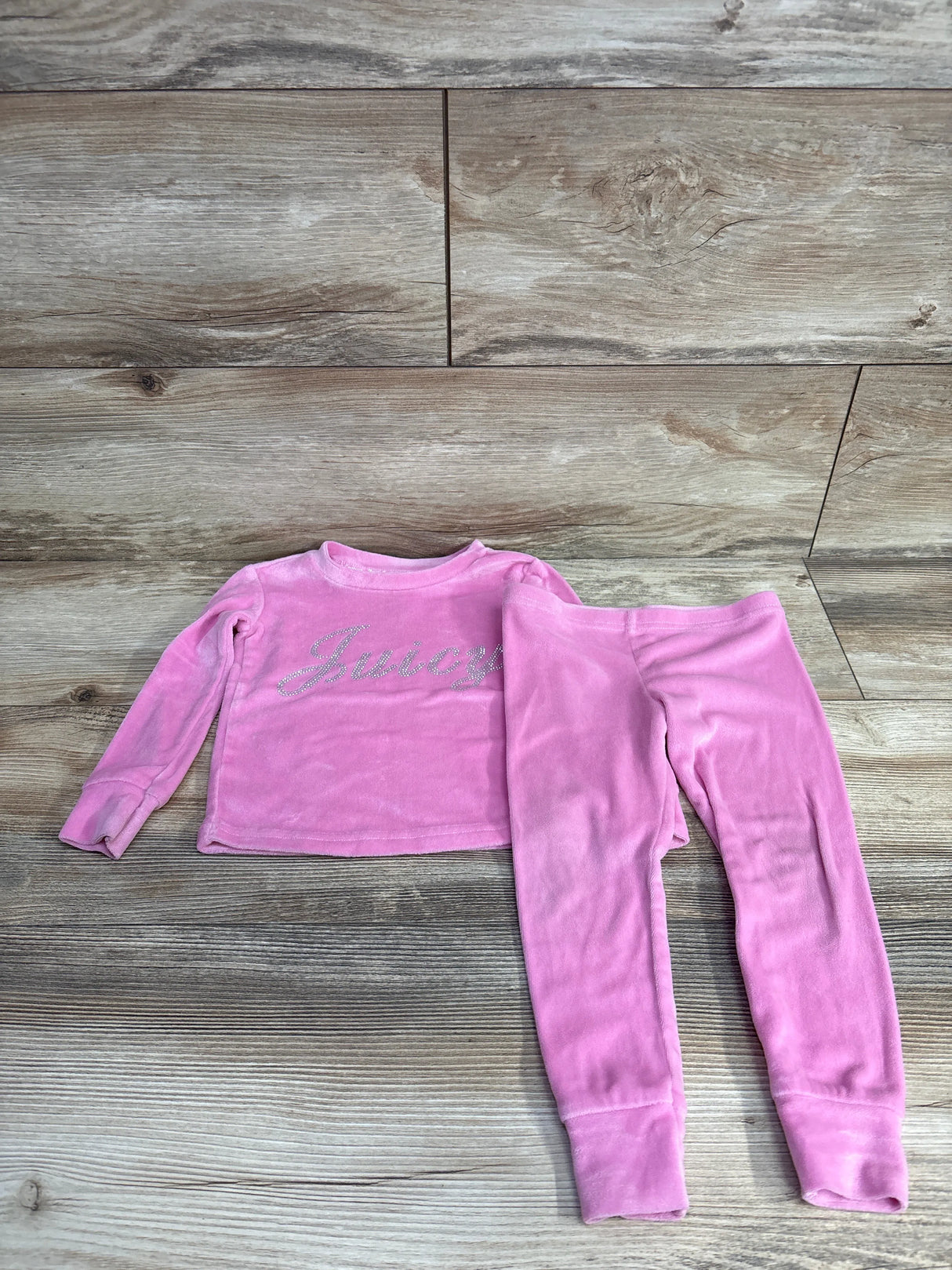 Juicy Couture 2pc Velour Textured Sweatshirt & Bottoms Set Pink sz 2T
