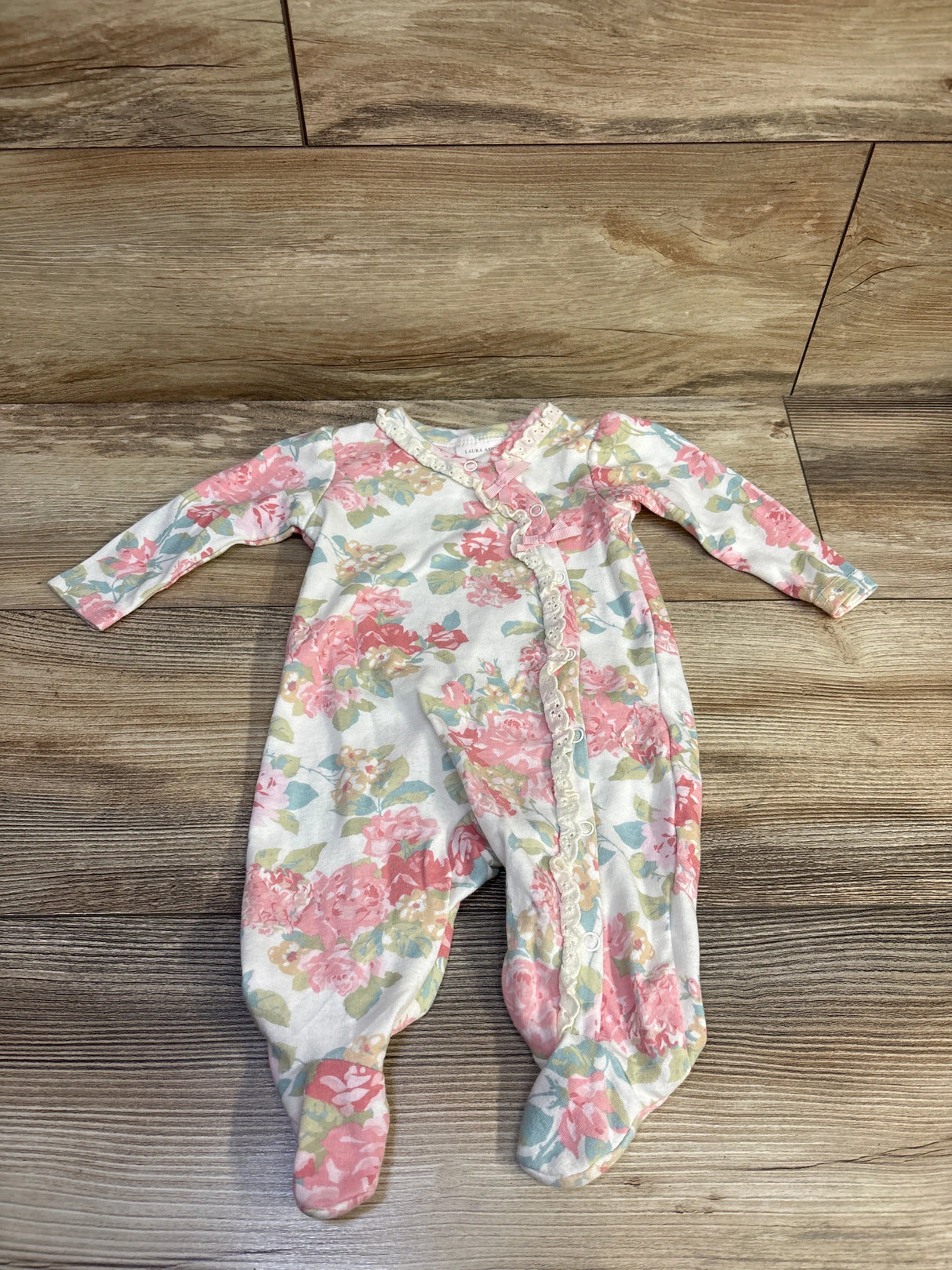 Laura Ashley Floral Side Snap Sleeper White sz 0-3m