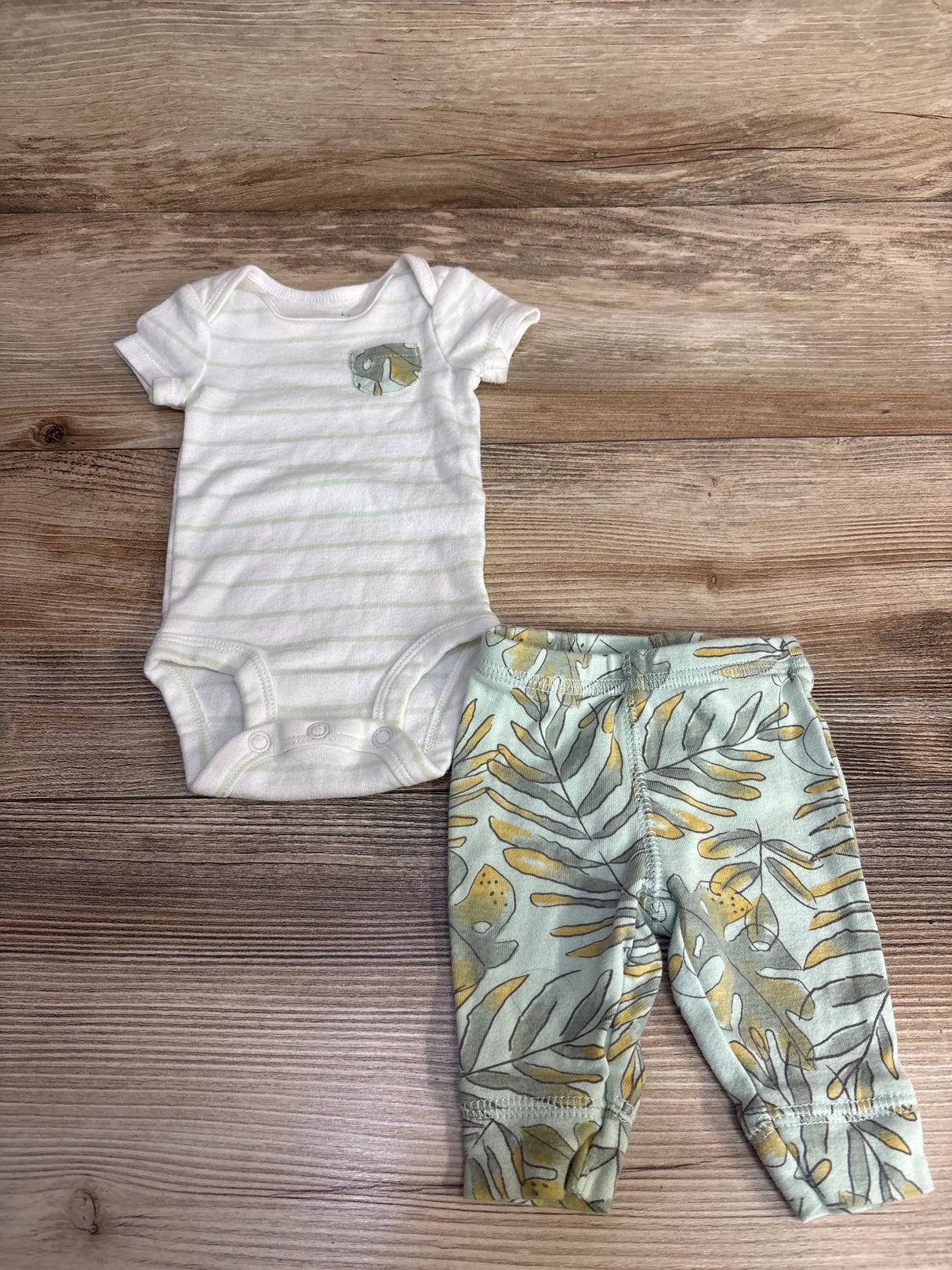 Carter's Striped Leaf Print Bodysuit & Pants Set White sz Newborn