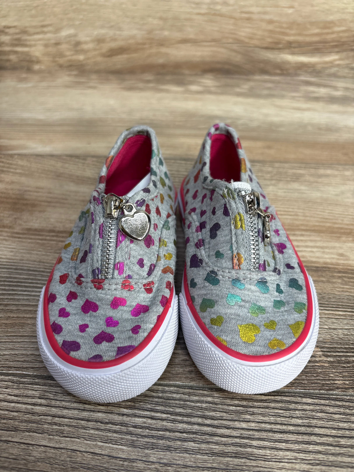 US Sports Zipper Sneakers Heart Print Grey sz 6c