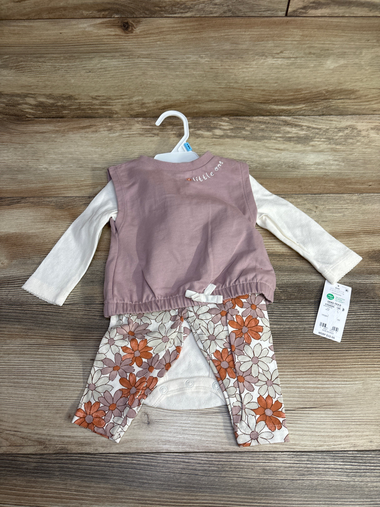 Carter's 3pc Little One Sweater Vest & Floral Bodysuit Set White sz 6m