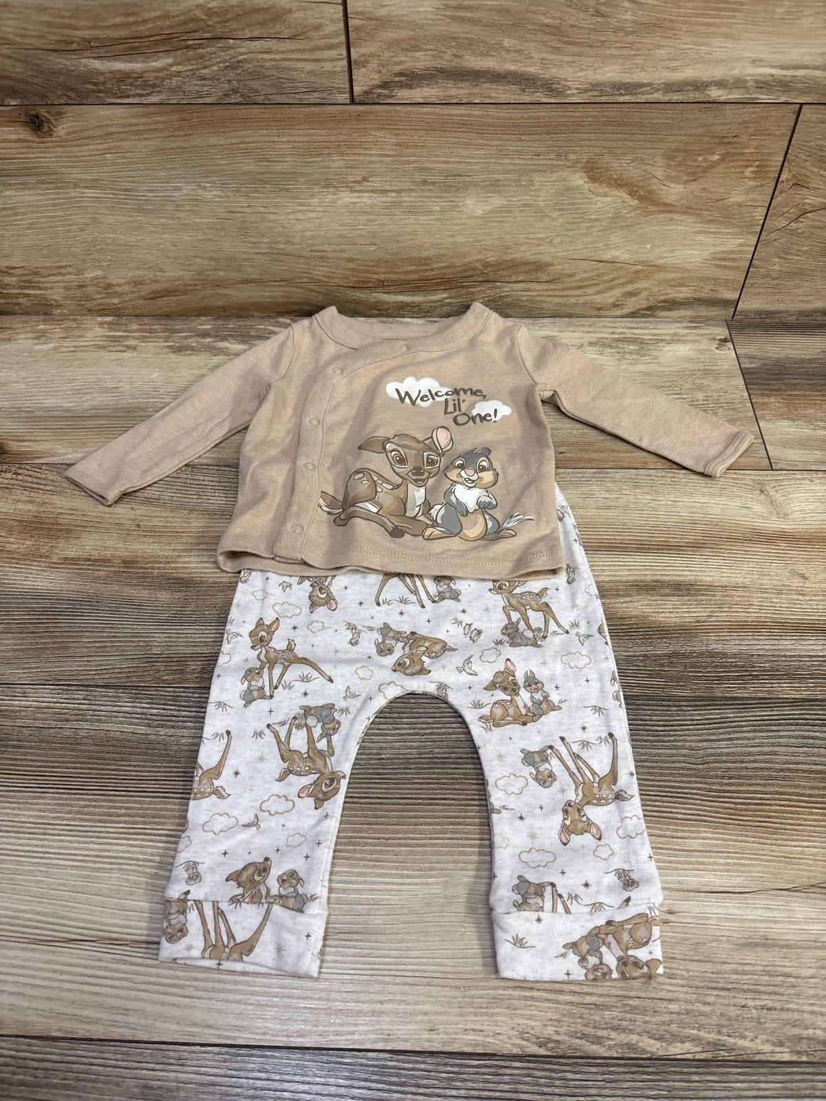 Disney Baby 2pc Bambi Kimono Shirt & Pants Set Tan sz 3/6m