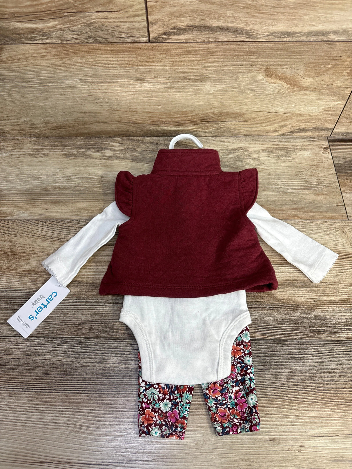 NEW Carter's Quilted Vest & Floral Bottoms Set Burgundy sz Newborn