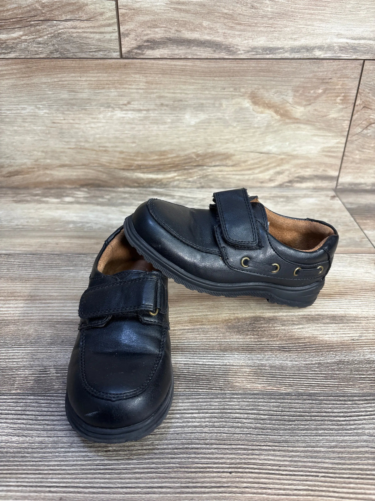Children's Place black faux leather dress shoes for kids, size 11c, with velcro strap