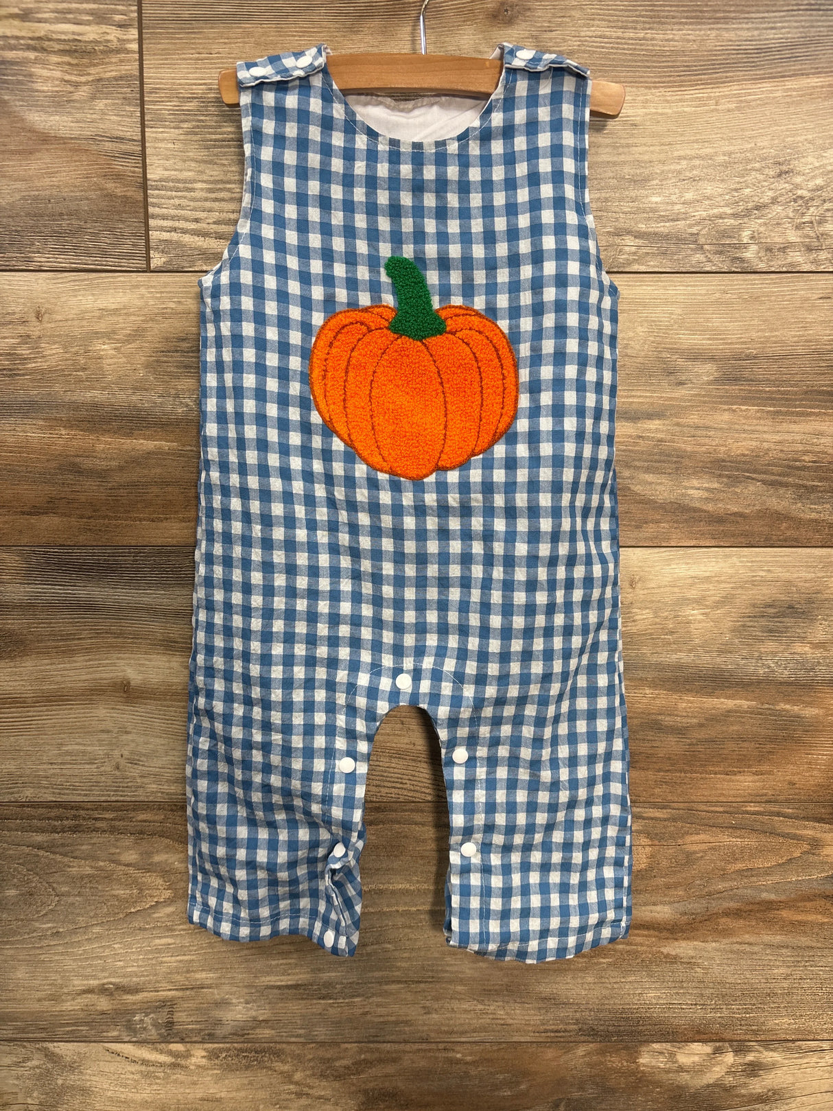 Pumpkin Gingham Tank Coverall Blue sz 12-18m