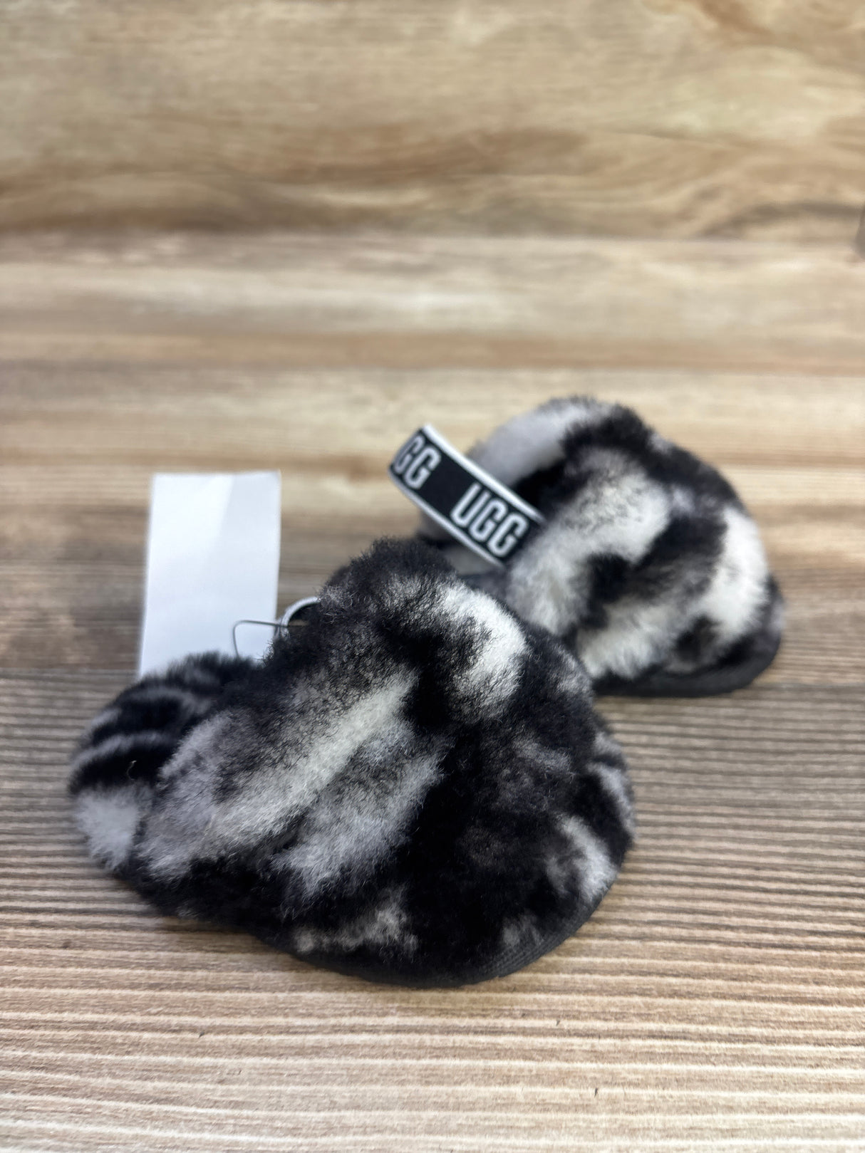 NEW Ugg Fluff Yeah Slides Marble Black/White sz 2/3c