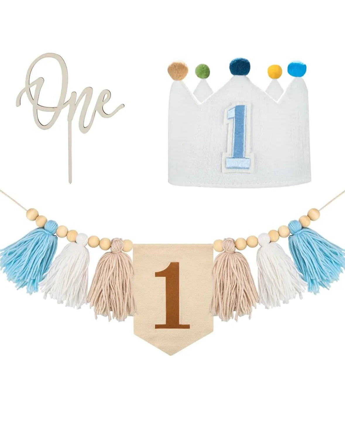 NEW 1st Birthday Banner + Crown + Cake Topper - Me n Mommy To Be