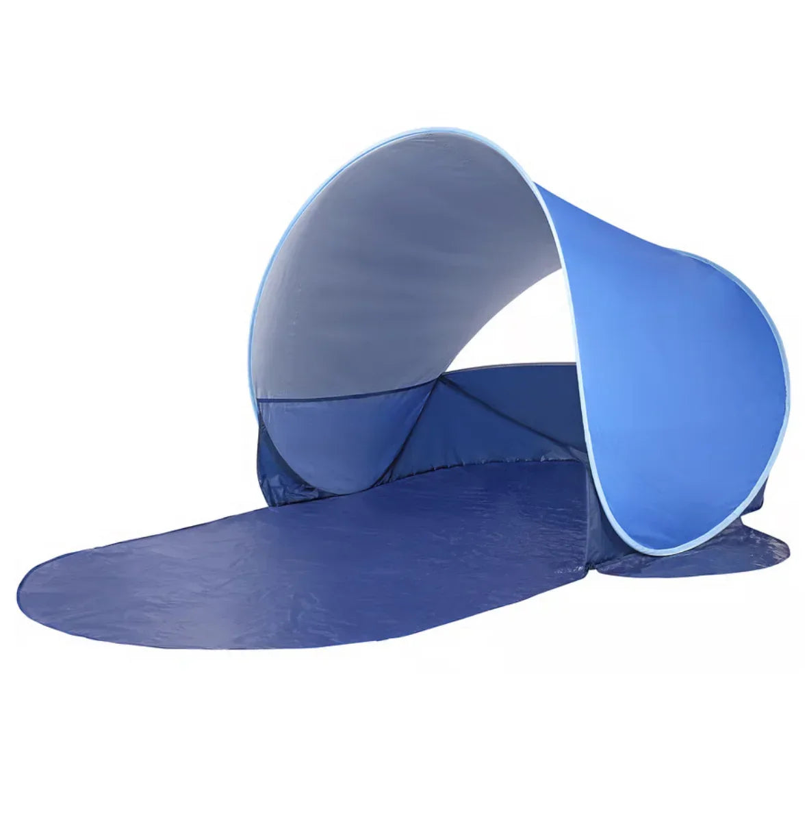 Blue pop-up beach tent with extended floor mat and UV sun protection