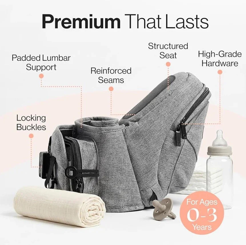 NEW Tushbaby Original Hip Seat Baby Carrier, Grey up to 45lbs