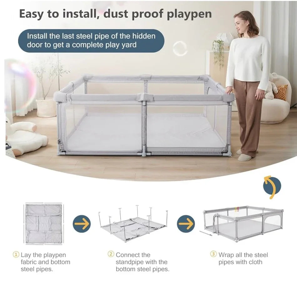 Cosola Foldable Playpen, Grey 78x70''