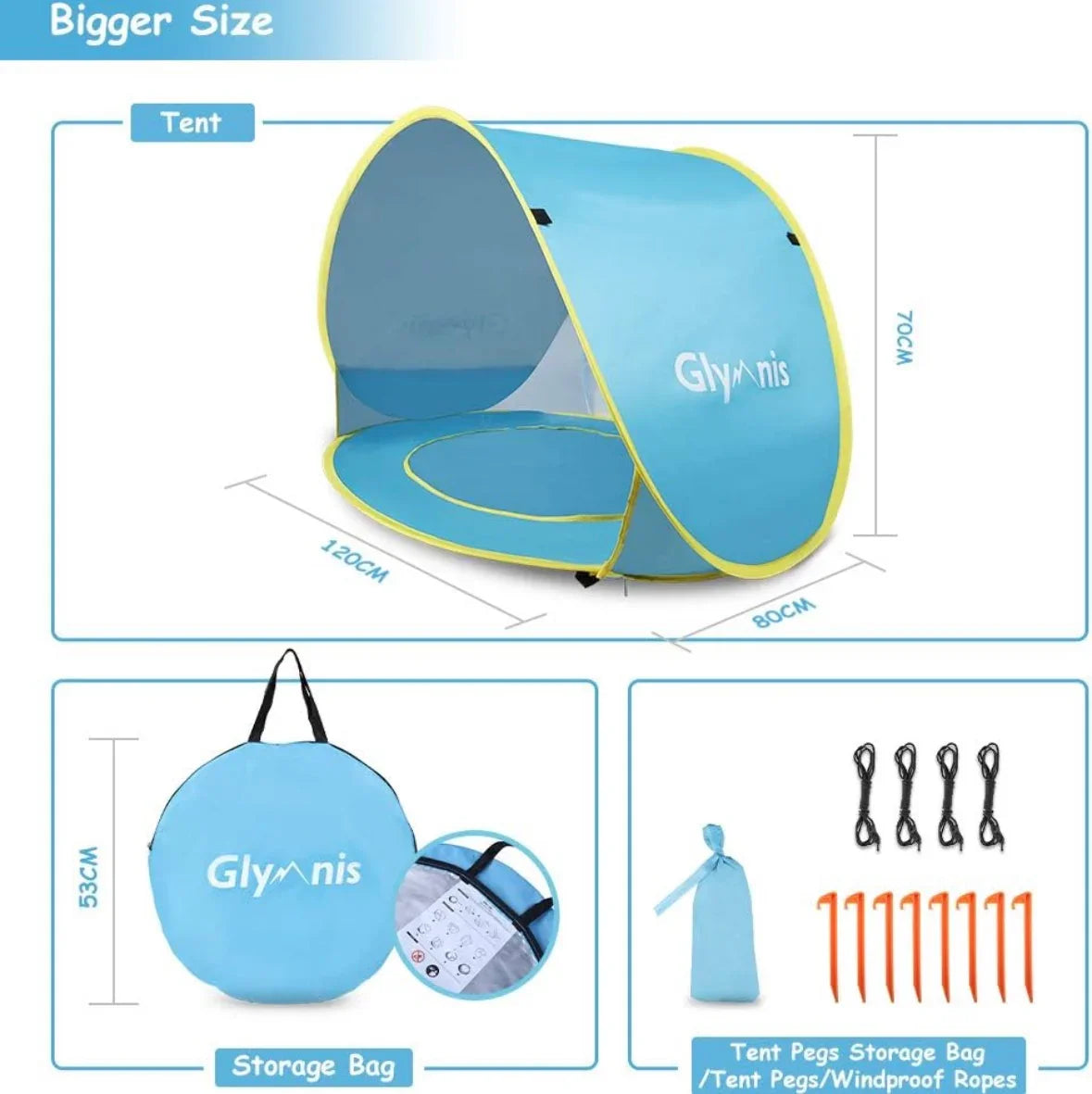 Glymnis Pop Up Baby Beach Tent with Pool Blue