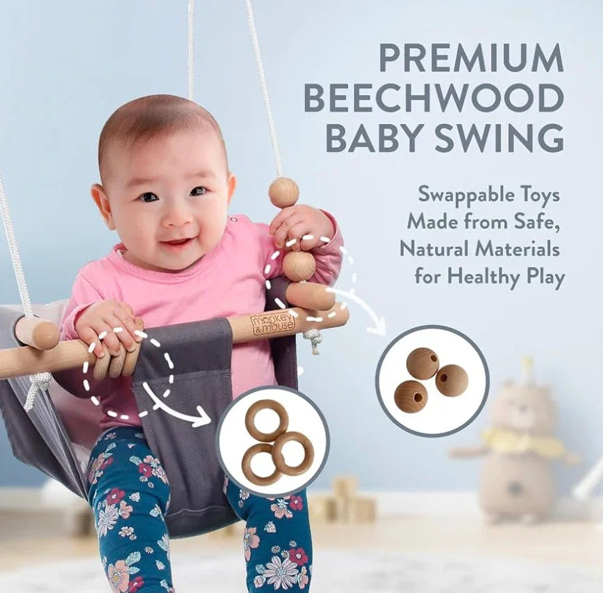 Monkey & Mouse Canvas Baby Swing, Grey