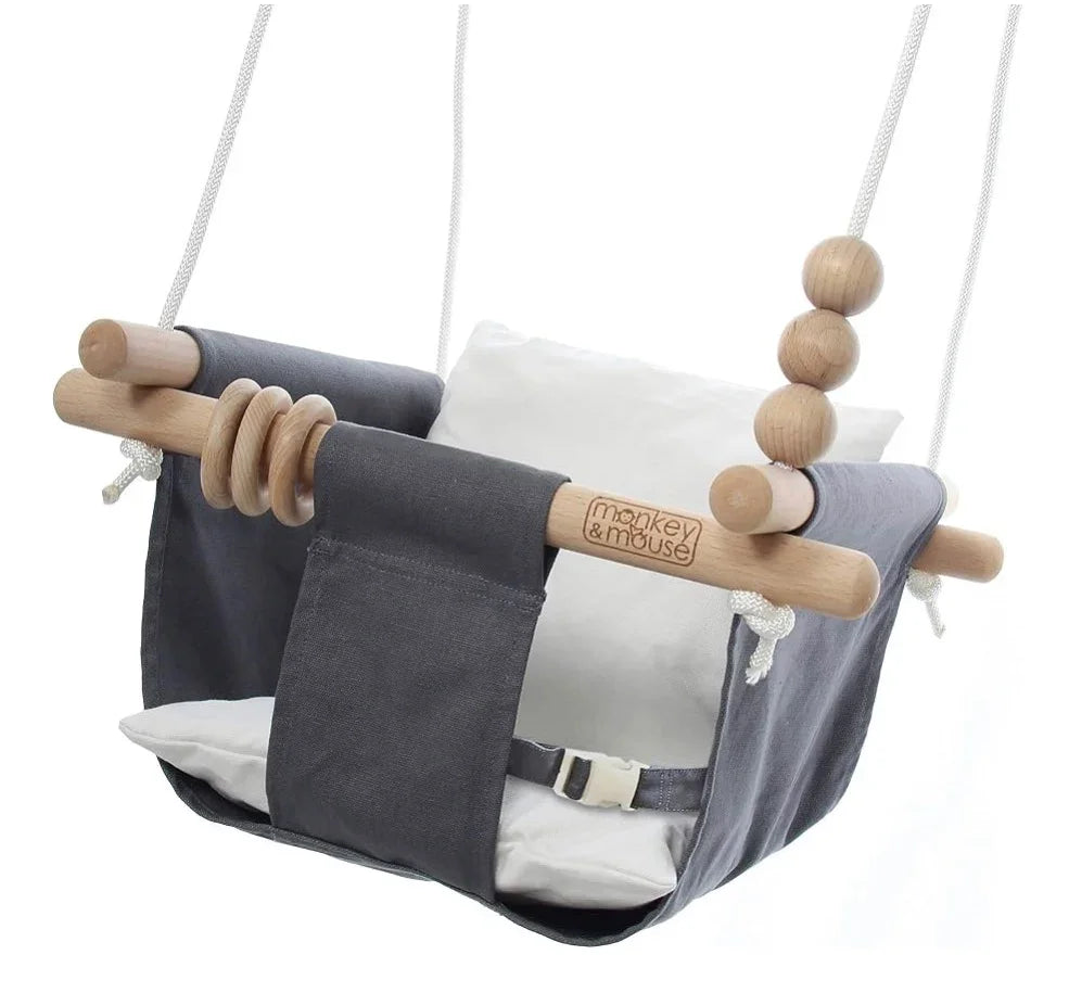 Monkey & Mouse Canvas Baby Swing, Grey