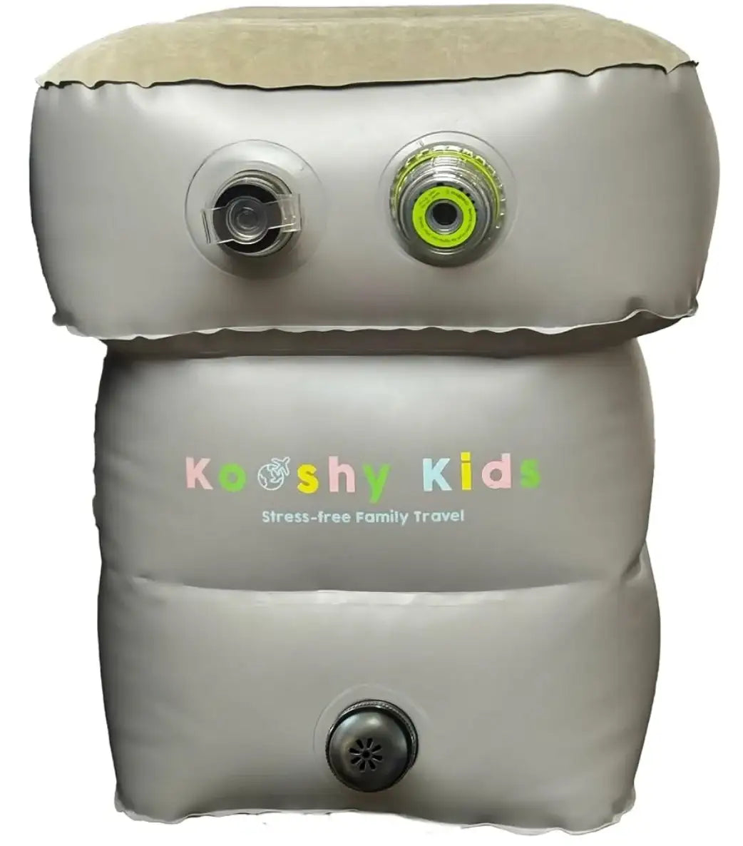 Front view of Kooshy Kids Self-Inflating Kooshion showing three air valves on white background