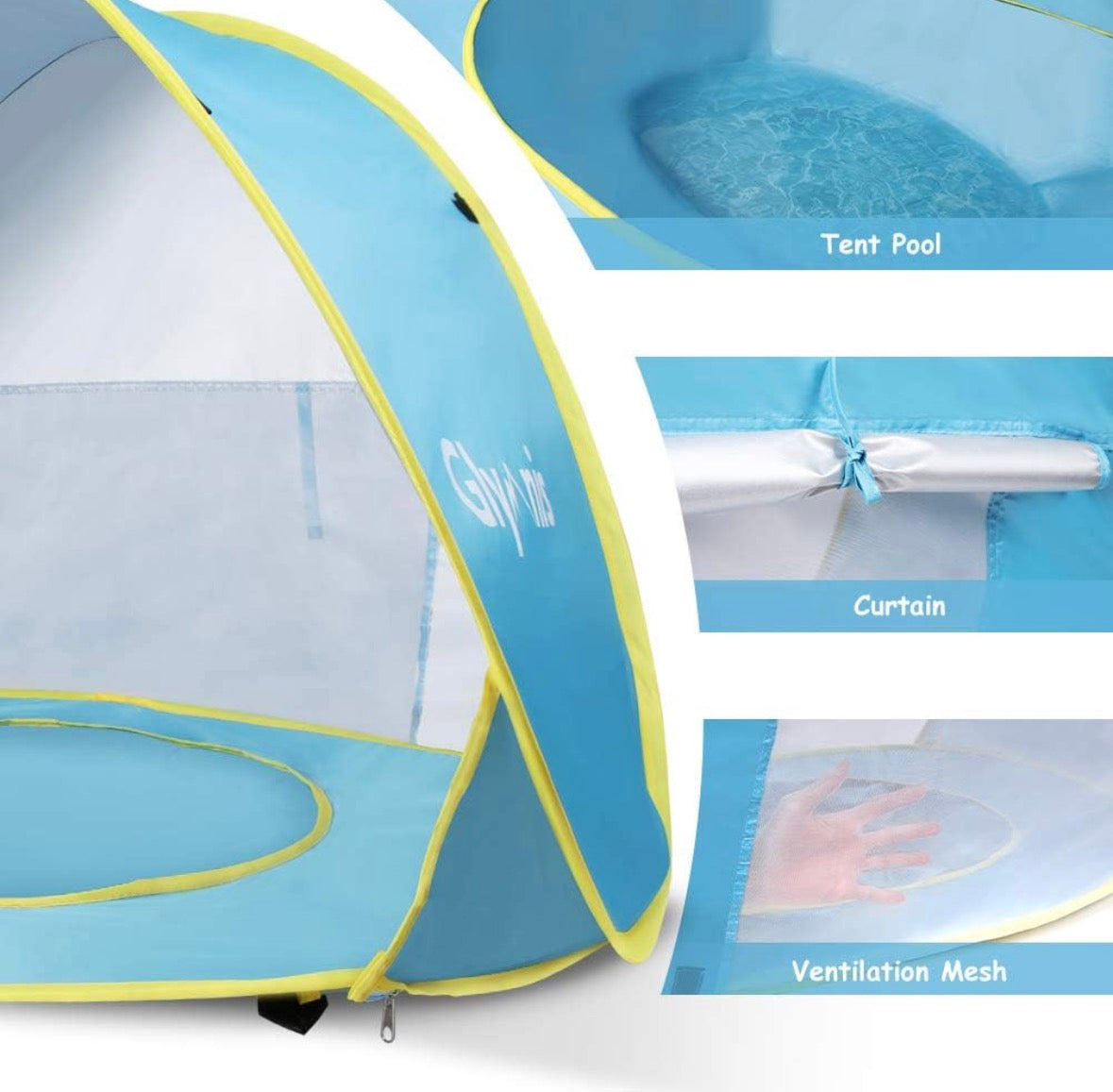 Glymnis Pop Up Baby Beach Tent with Pool Blue