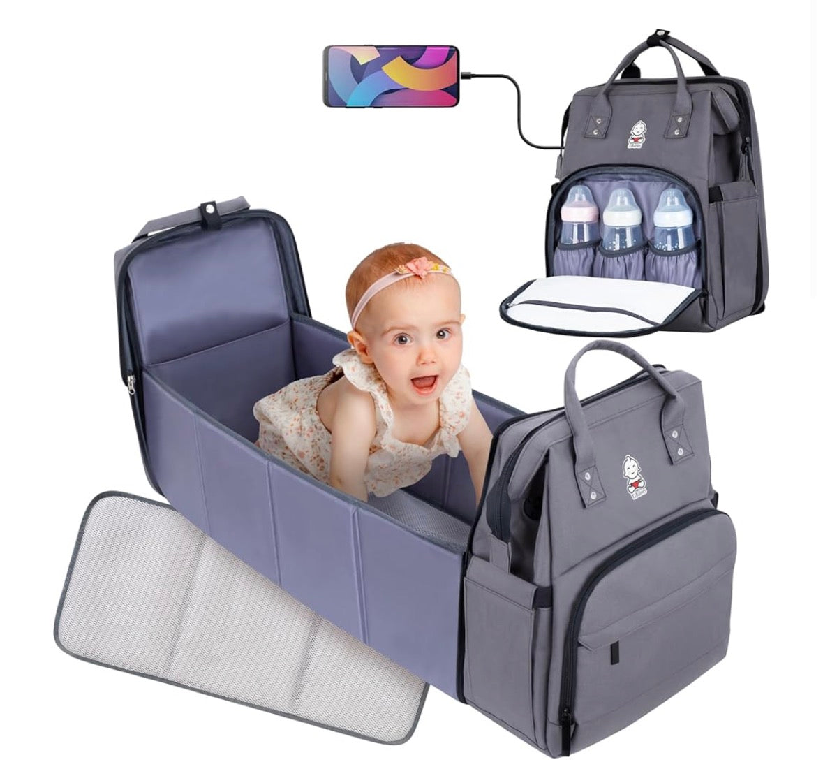 TsBabies 3-in-1 Diaper Bag Backpack with Changing Station