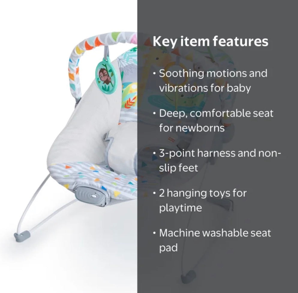 NEW Bright Starts Safari Fun Vibrating Baby Bouncer