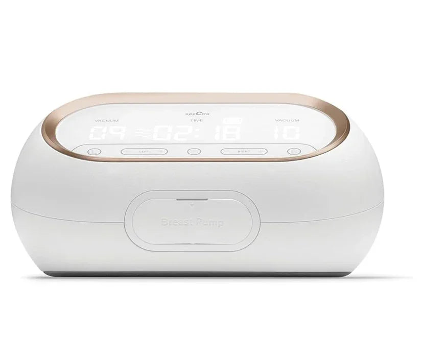 Electric breast pump with digital display, white and gold, baby feeding accessory