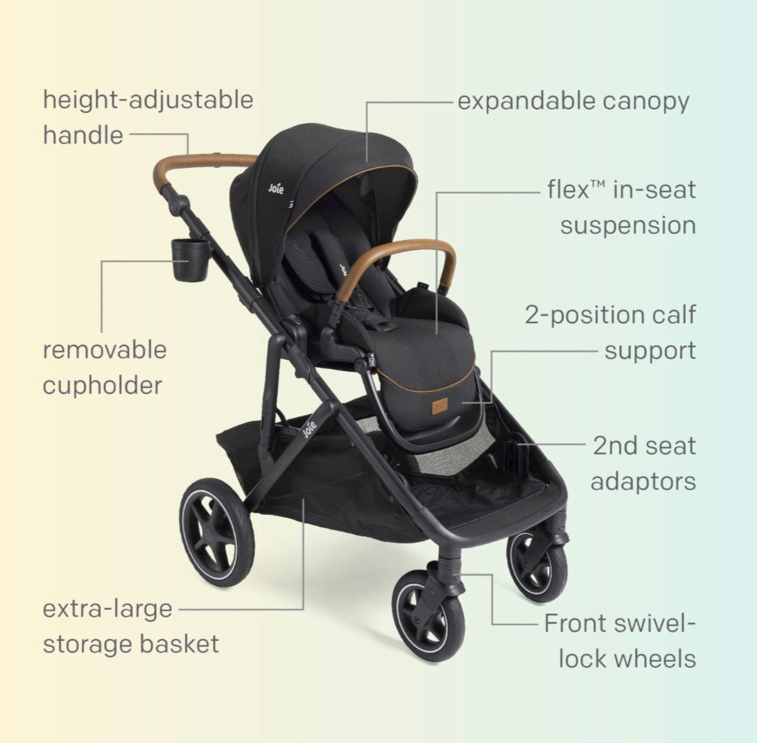 NEW Joie Chive Single to Double Stroller in Shale