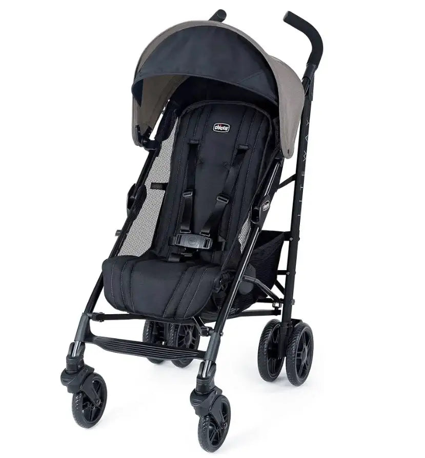 New Chicco Liteway Stroller in Dune color with black frame and adjustable canopy