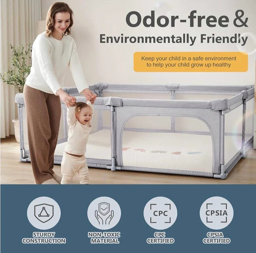 Cosola Foldable Playpen, Grey 78x70''