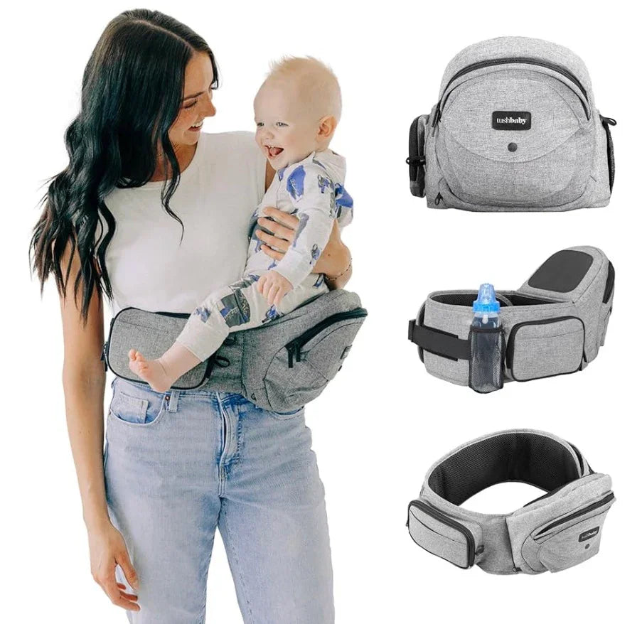 NEW Tushbaby Original Hip Seat Baby Carrier, Grey up to 45lbs