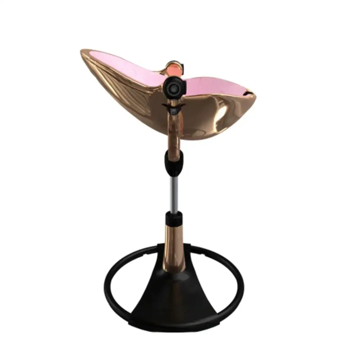 Front view of Bloom Fresco Special Edition High Chair in Rose Gold with pink seat and black base on white background