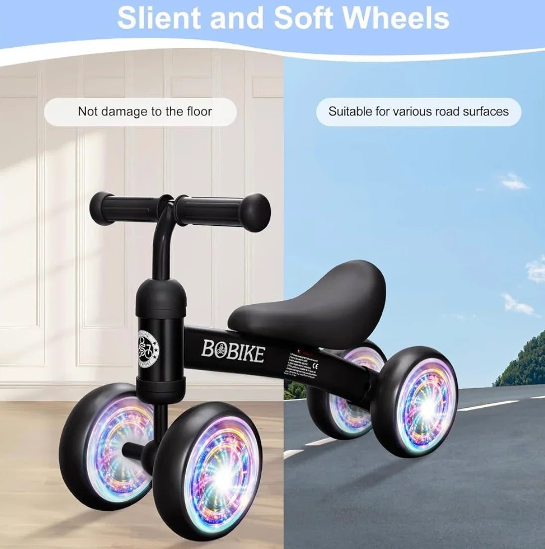 NEW Bobike Light-Up Wheels Balance Bike Black