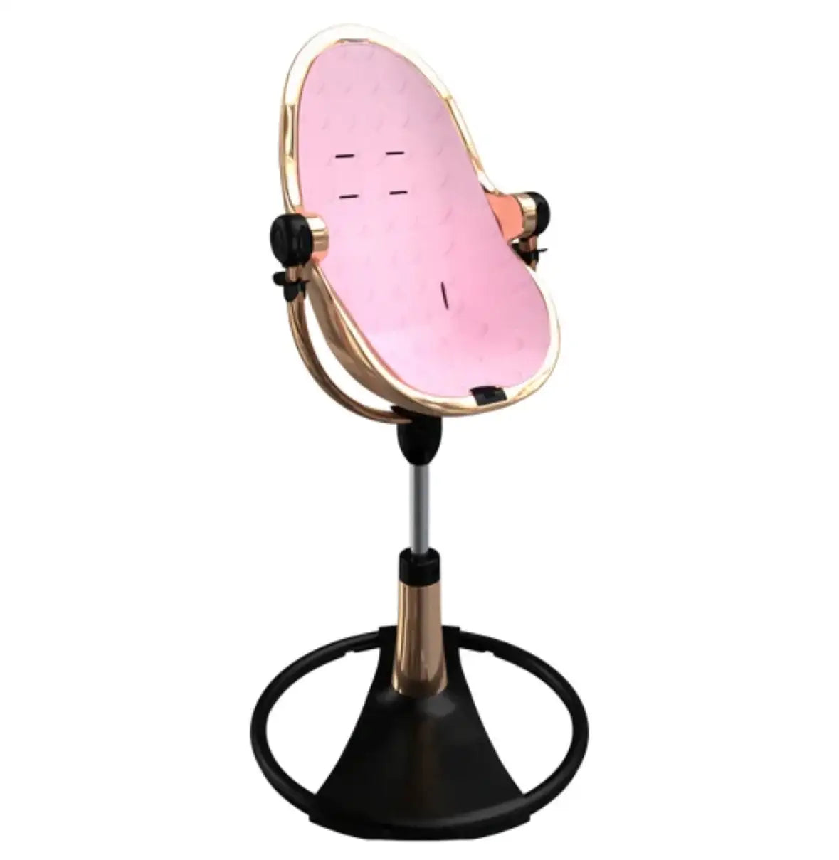 Front view of Bloom Fresco Special Edition high chair in Rose Gold showcasing its adjustable pedestal base on white