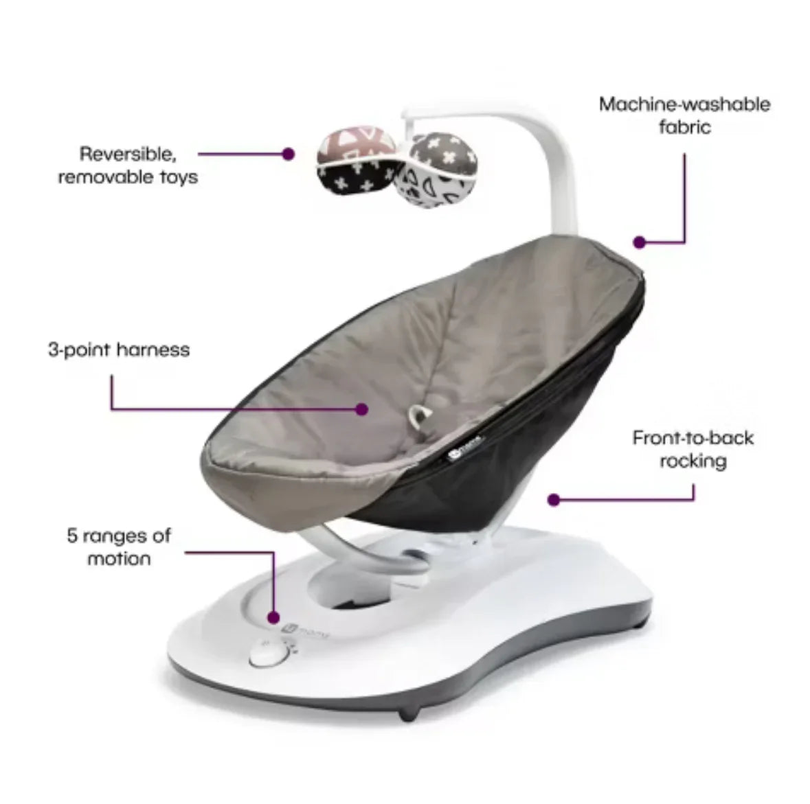 NEW 4moms Rockaroo Baby Rocker in Classic Grey