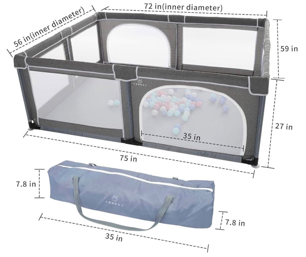 YOBEST Baby Playpen Grey 75x57x27''