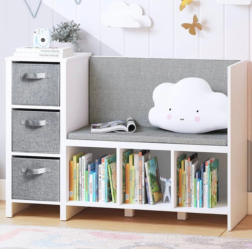 UTEX Kids Reading Nook Bench with Bookshelf