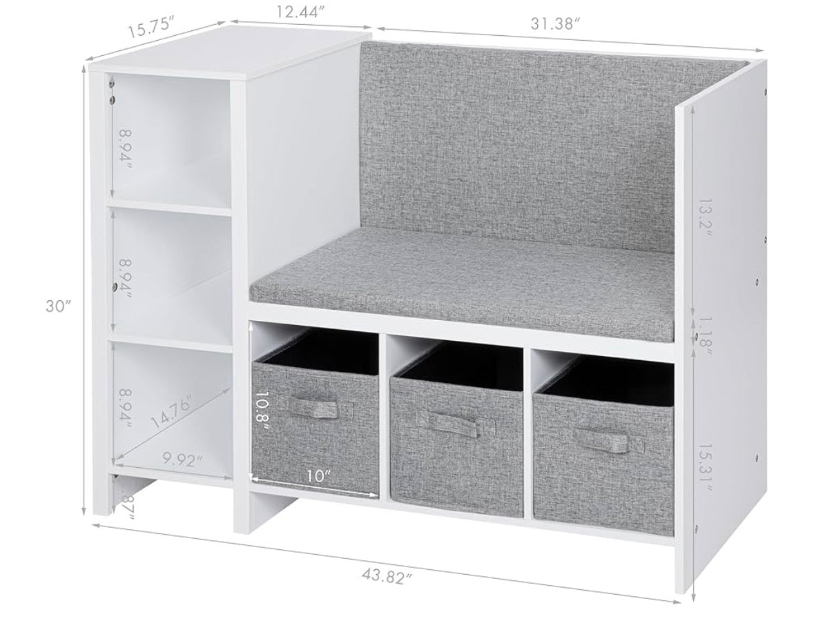 UTEX Kids Reading Nook Bench with Bookshelf