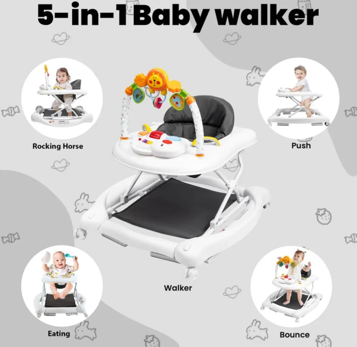 NEW Boyro 5-in-1 Baby Walker - Grey