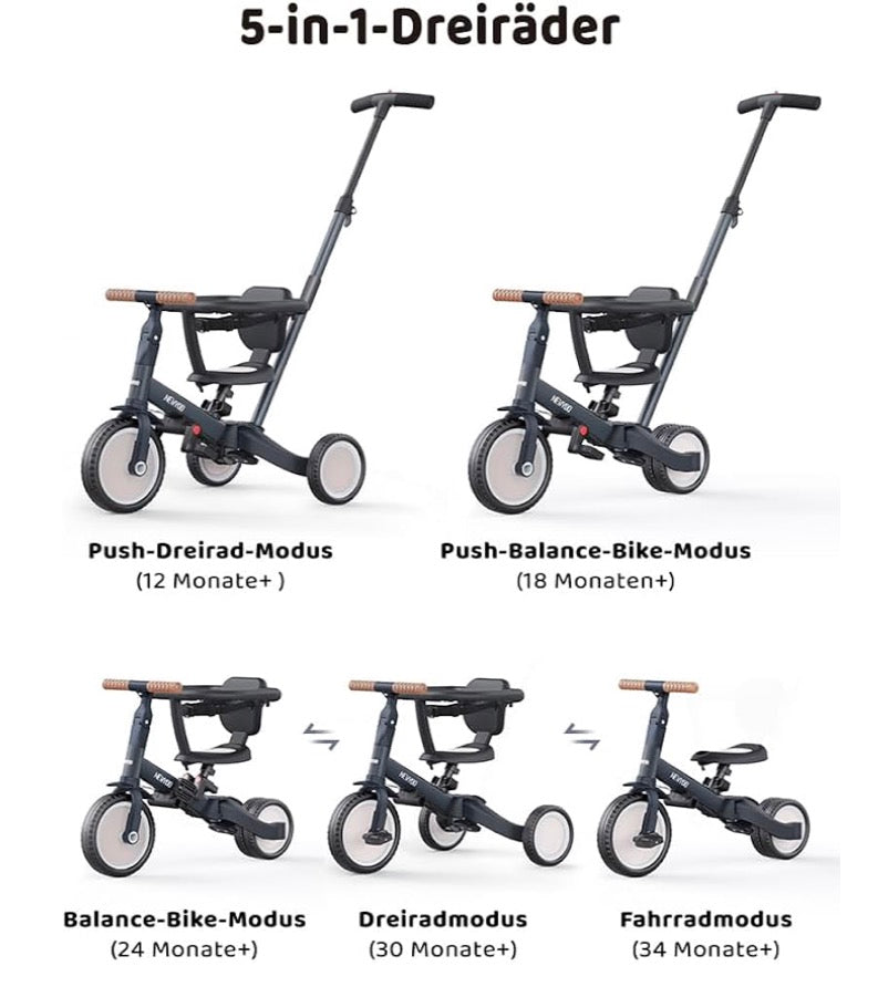 newyoo TR008 5 in 1 Toddler Tricycle with Push Handle