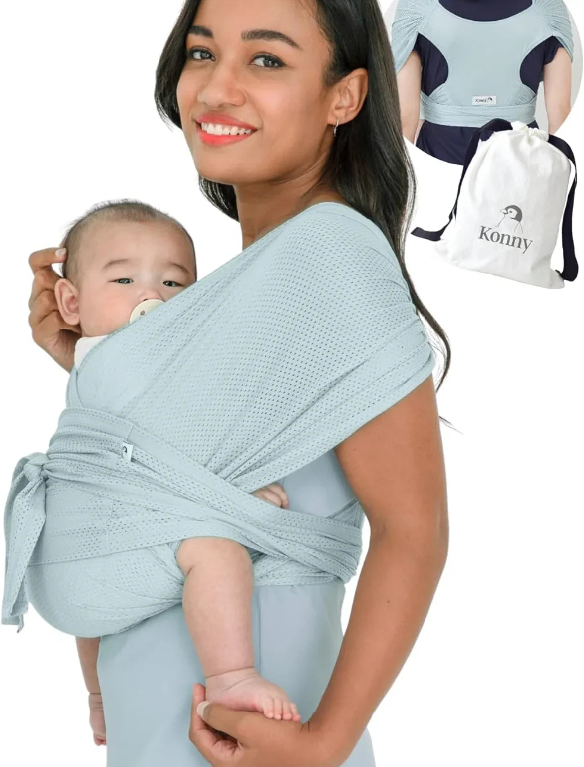 Konny Baby Carrier Wrap Summer AirMesh, Green sz M (9-44lbs)