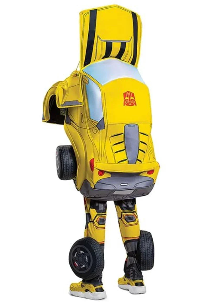 Yellow Bumblebee Transformer costume with car details and robot legs for kids