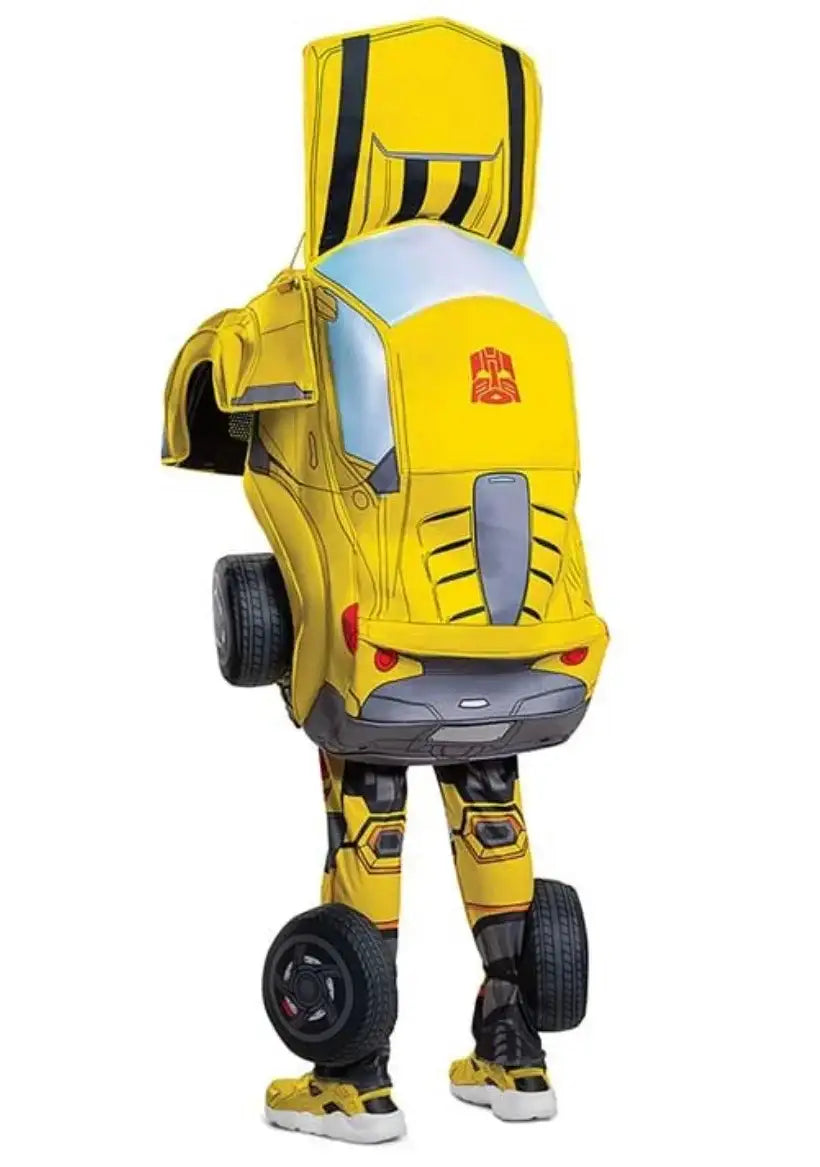 Yellow Bumblebee Transformer costume with car details and robot legs for kids