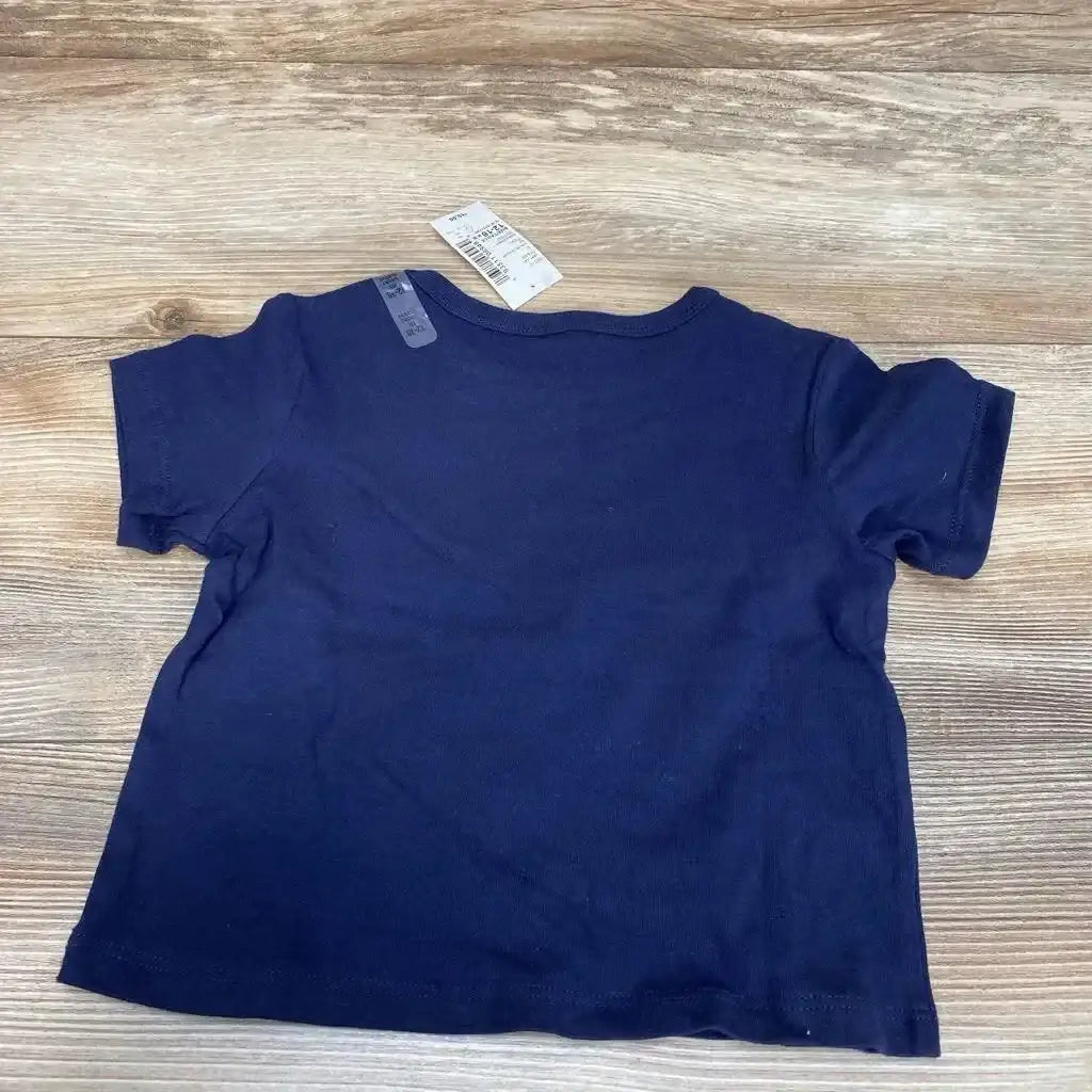Front view of navy Children’s Place t-shirt, size 12 months, showing chest graphic that reads Italia on white background