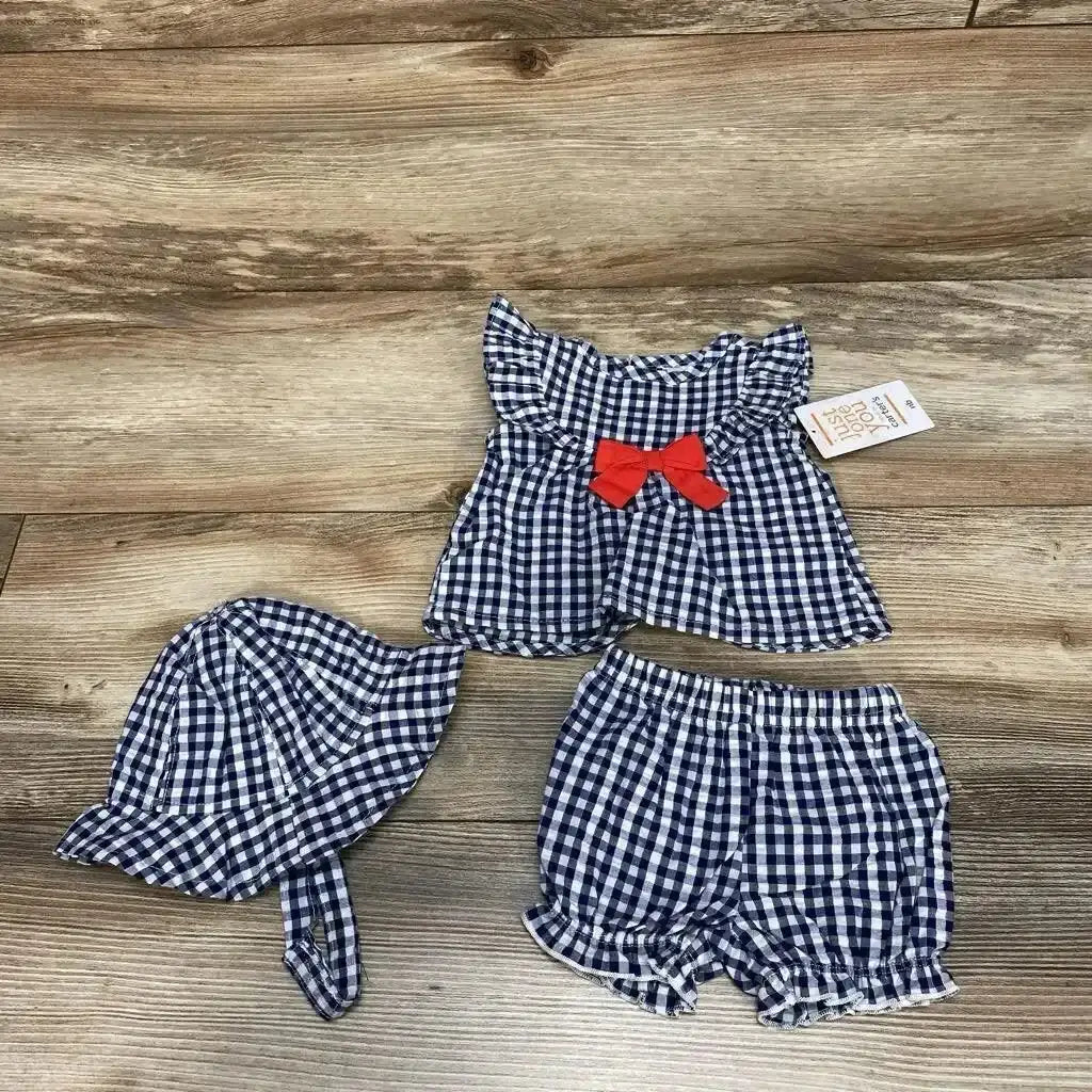 NEW Just One You 3pc Gingham Top + Shorts + Hat sz NB - Me 'n Mommy To Be
